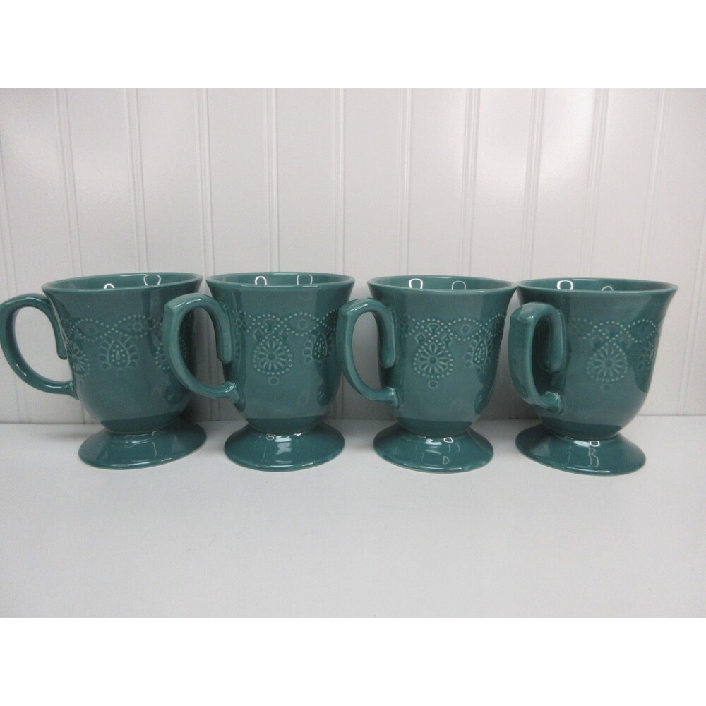 Pioneer Woman Cowgirl Lace 4Pc Mug Set 14oz Ceramic Teal New